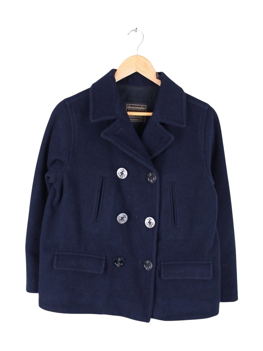 Abercrombie & Fitch Wool Pea Coat Nautical Button Navy Blue Women's Large‎